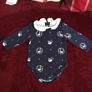 Janie and Jack long sleeves onesie swans & ruffles